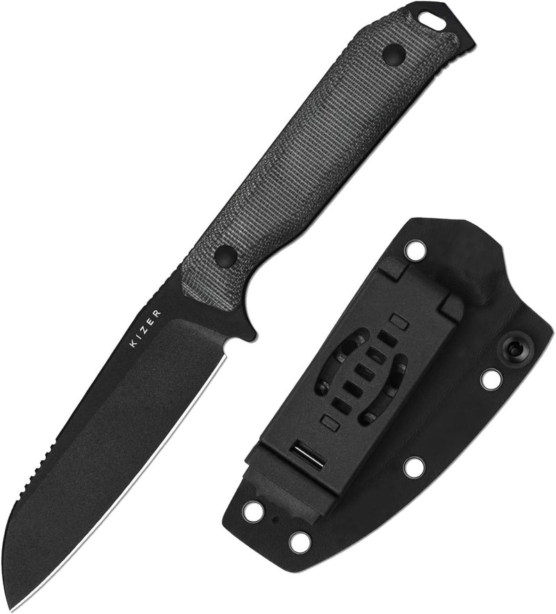 KIZER Begleiter Fix Fixed Blade Knife, 3.75" Sheepsfoot 3V Blade Hunting Knives with Kydex Sheath, Black Micarta Handle EDC Knife for Camping Hunting Survival 1045MS1 - Image 1